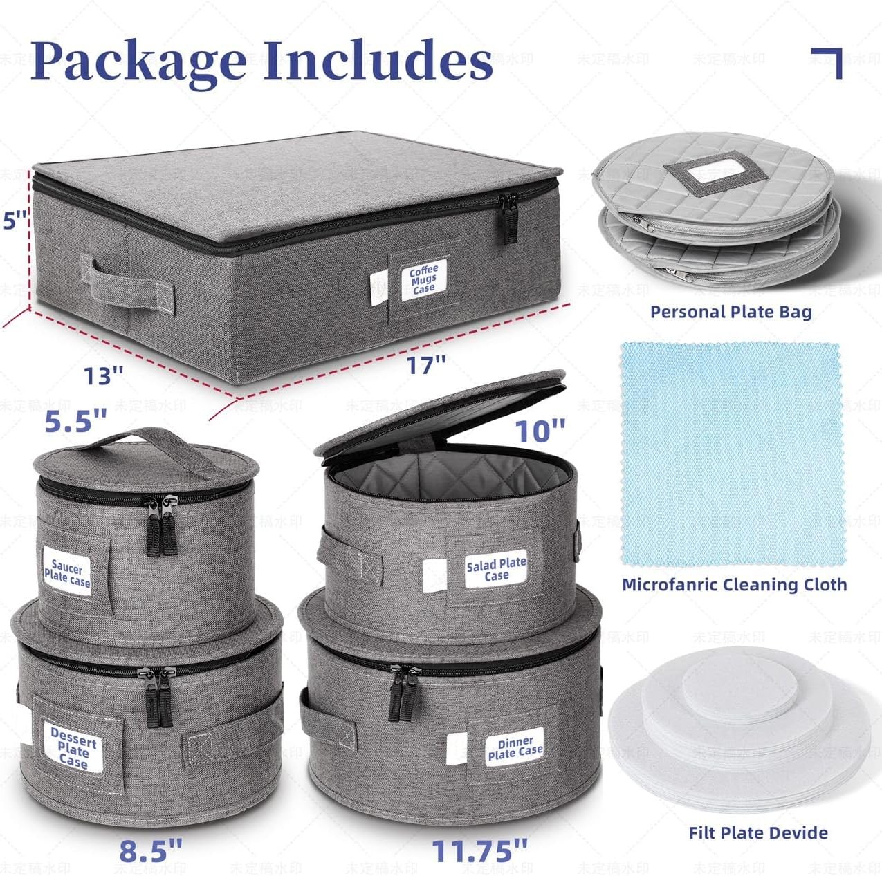 LUXULA China Storage Containers for 12 Place Setting with Two Plate Bags, 5 Pcs