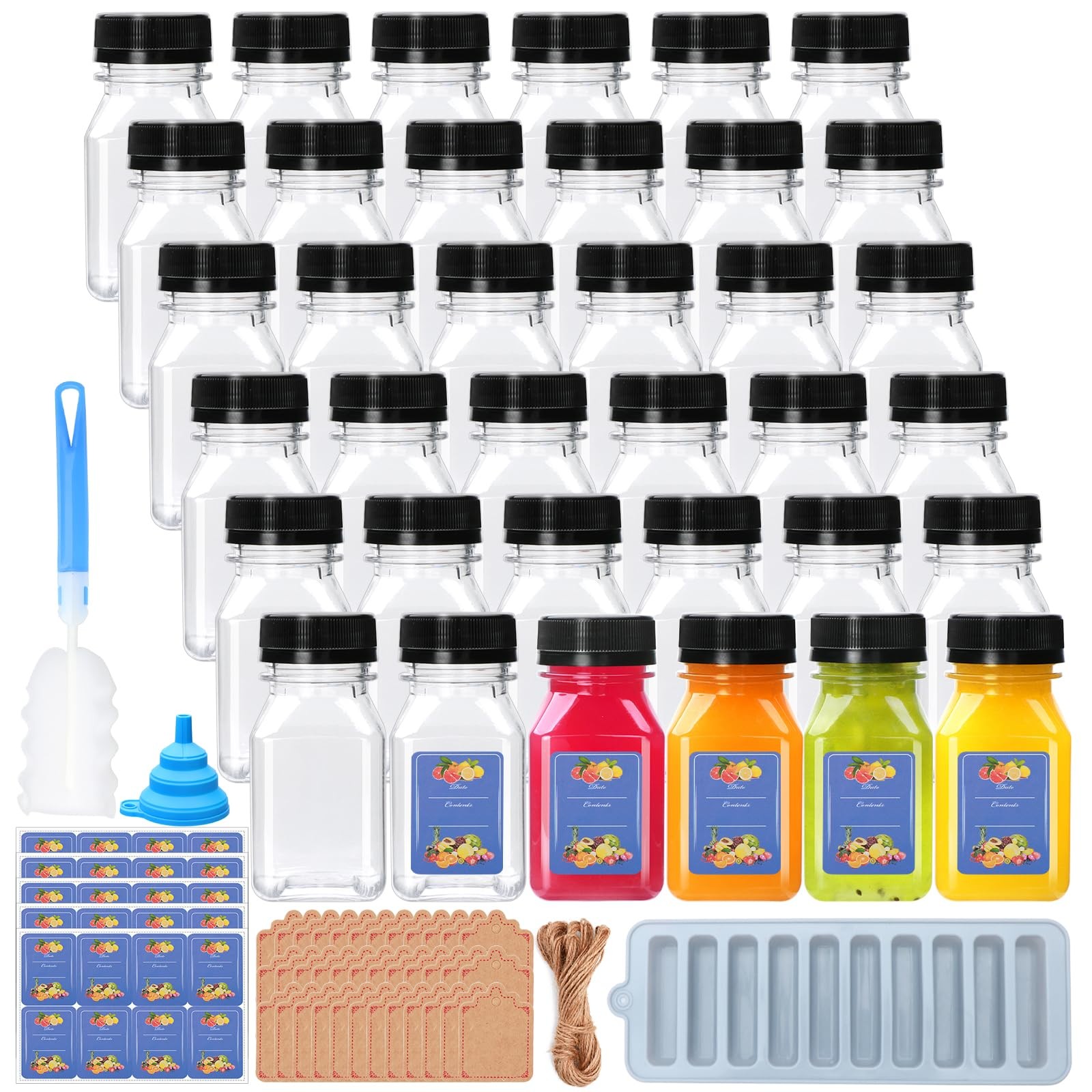 36 PCS Clear Plastic Juice Bottles Drink Beverage Containers With Lids 4 OZ
