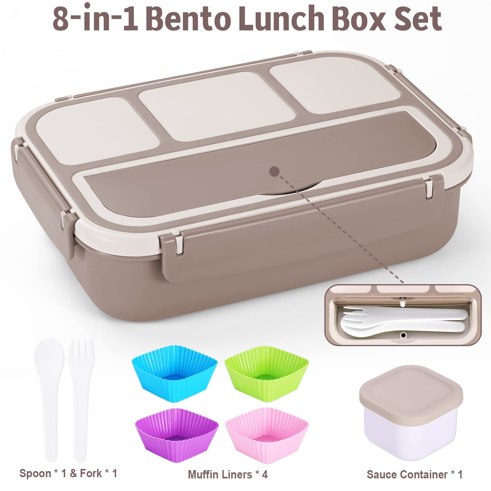 Bento Box Adult Lunch Box, Containers for Adults Men Women with 1200ML, Brown