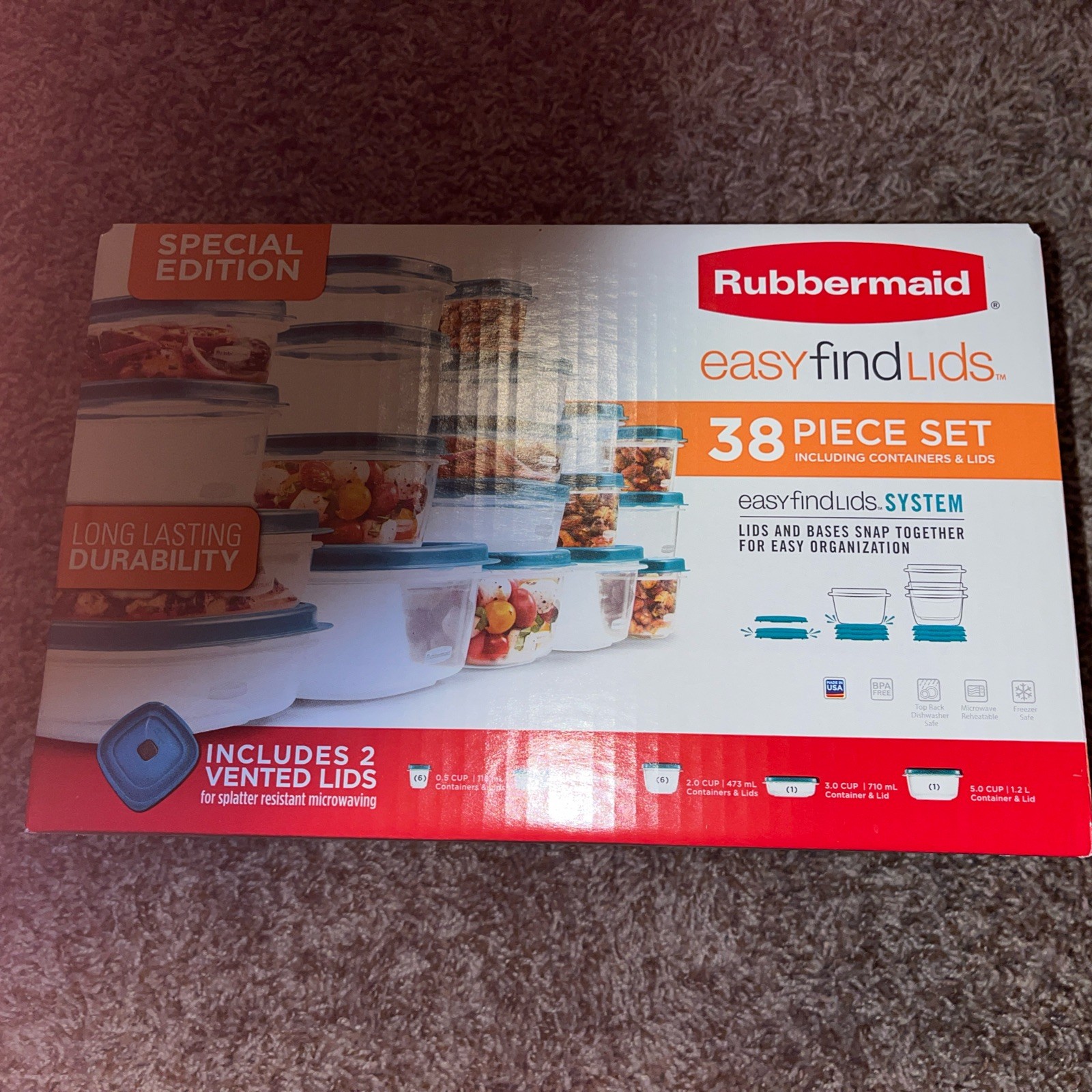 Rubbermaid 38 Piece set of Containers & Lids/Clear Bottom & Teal Tops