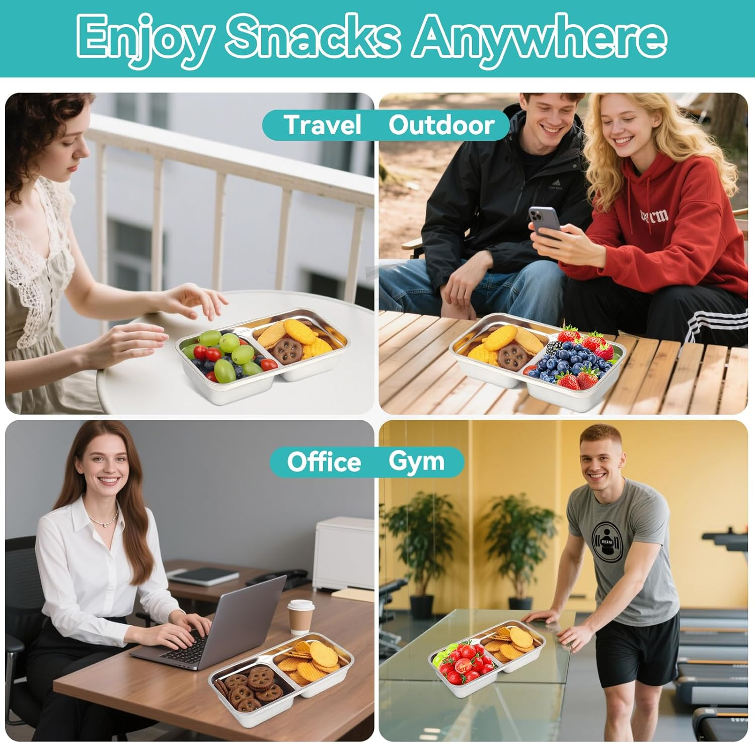 Stainless Steel Snack Containers, 2 Pack Grab and Go Snack Containers Reusable,