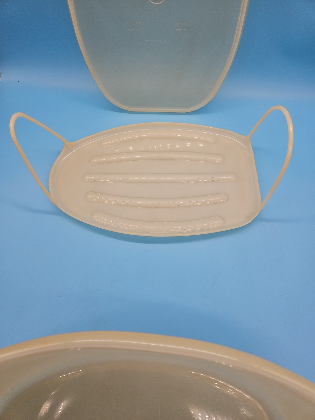 VTG 488 Tupperware Roast Flavor Saver Container Sheer White Oval with Lid & Rack