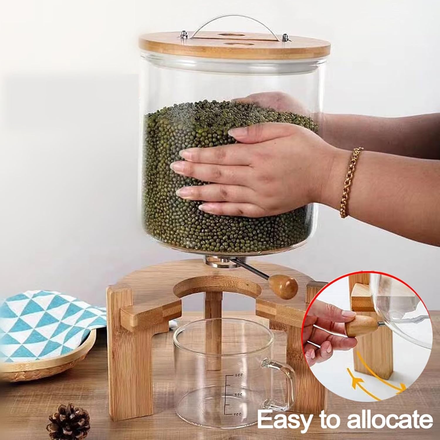 Glass Rice Dispenser 5L, Cereal Dispenser Countertop, Grain Dispenser/Food St…