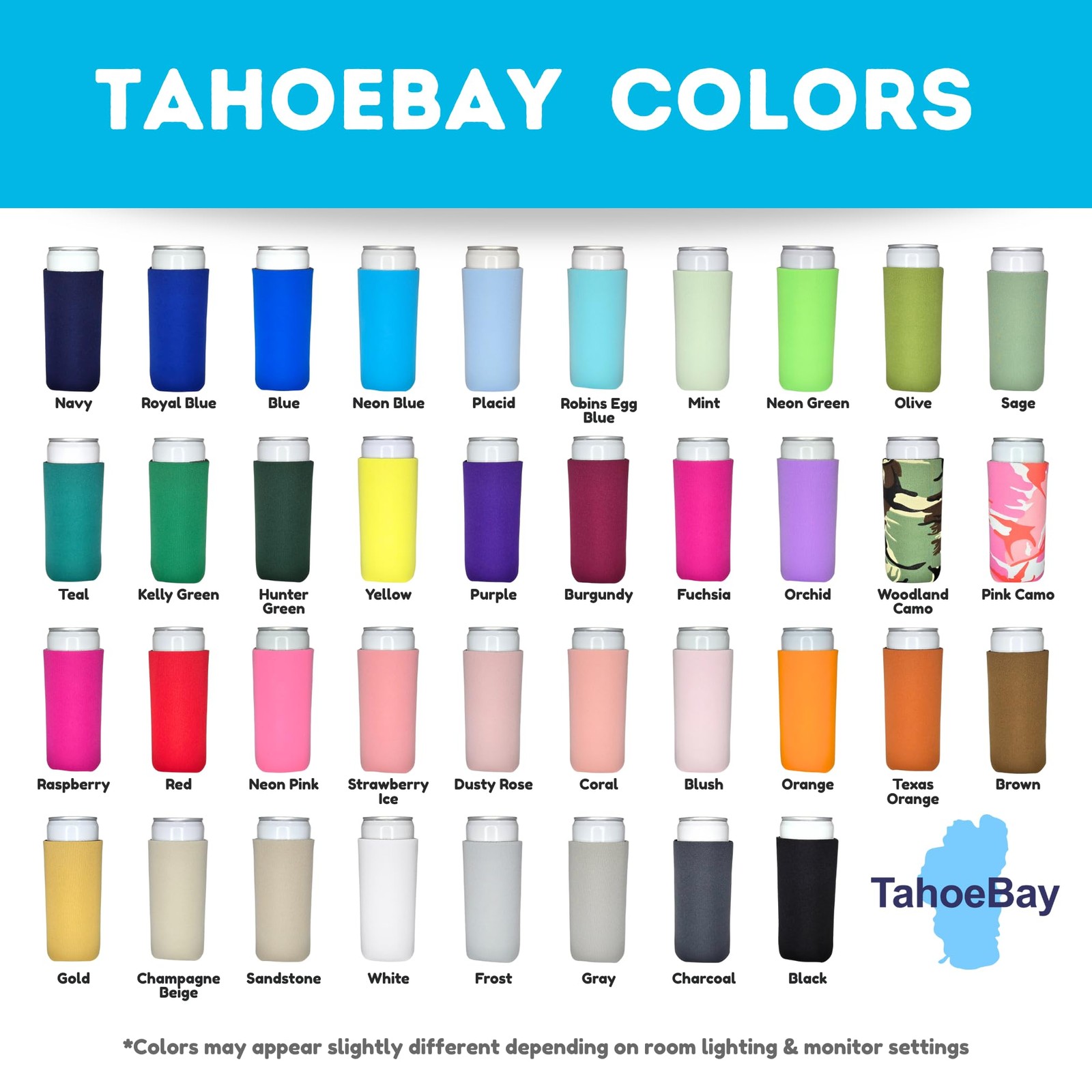 Tahoebay Slim Can Cooler Sleeves 1 Pack Of 25 Skinny Tall Cans 12 Oz Bulk Thin
