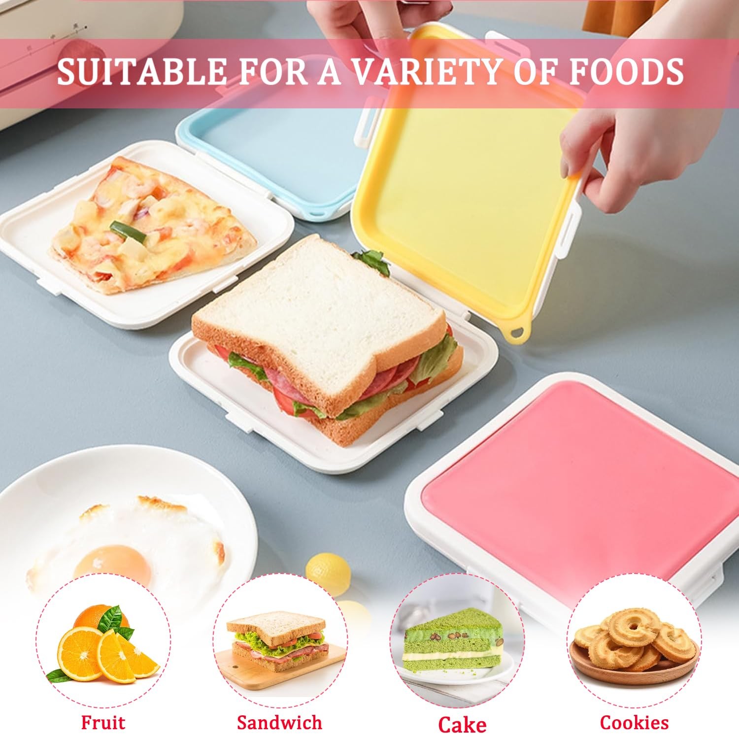 3 Pack Sandwich Containers,3 Color Silicone Sandwich Storage with Snap-Off,Sa…