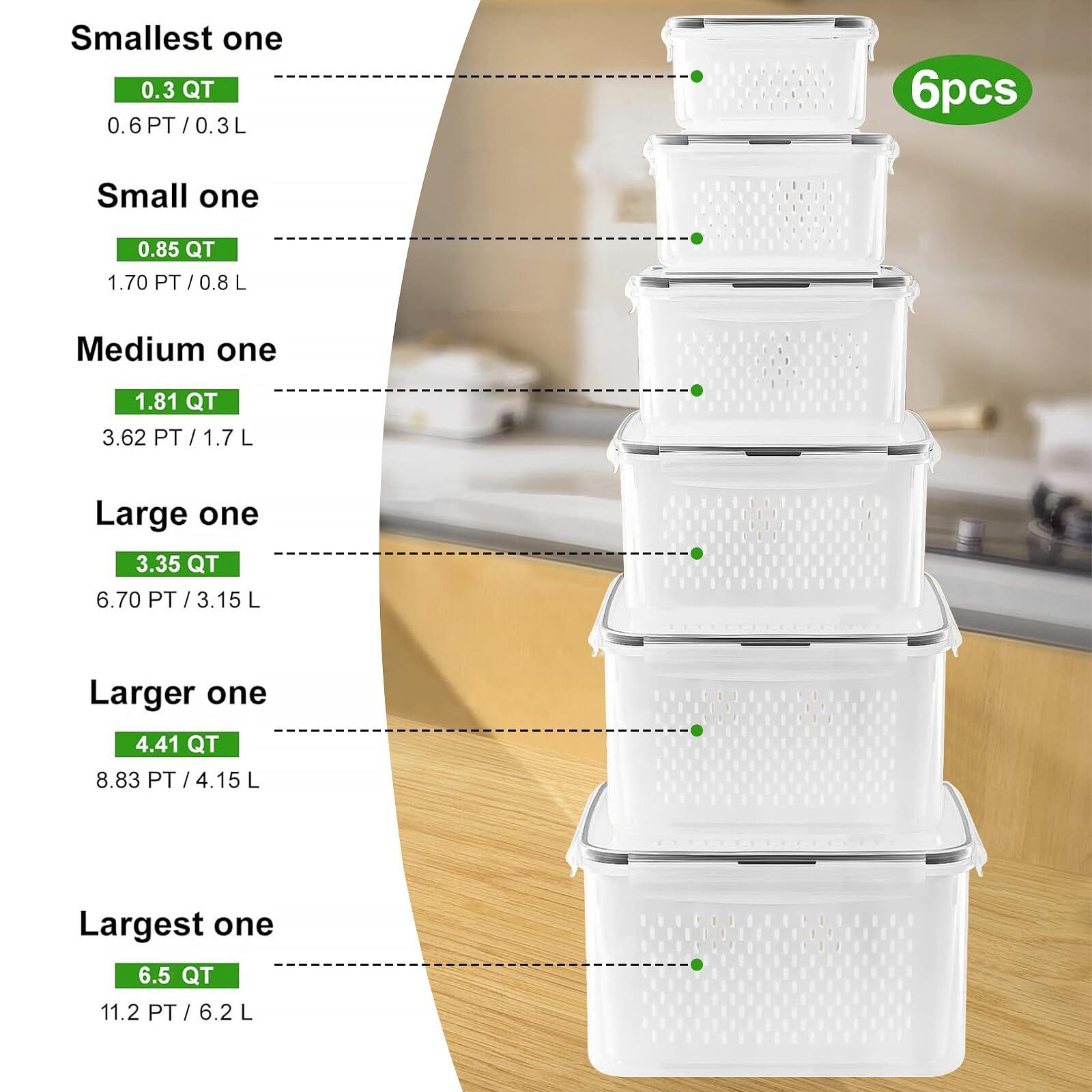 6 PCS Large Fruit Containers for Fridge – Leakproof Food Storage Containers w…