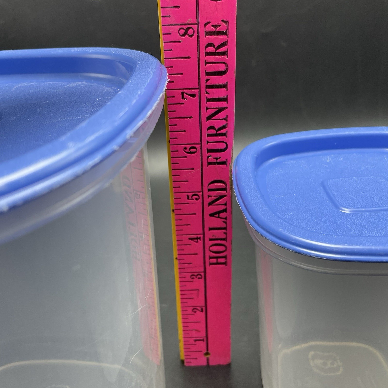 2 Vtg Rubbermaid Servin Saver Canisters Clear w Blue Lids #6 #8 3 Qts 1.8 Pts