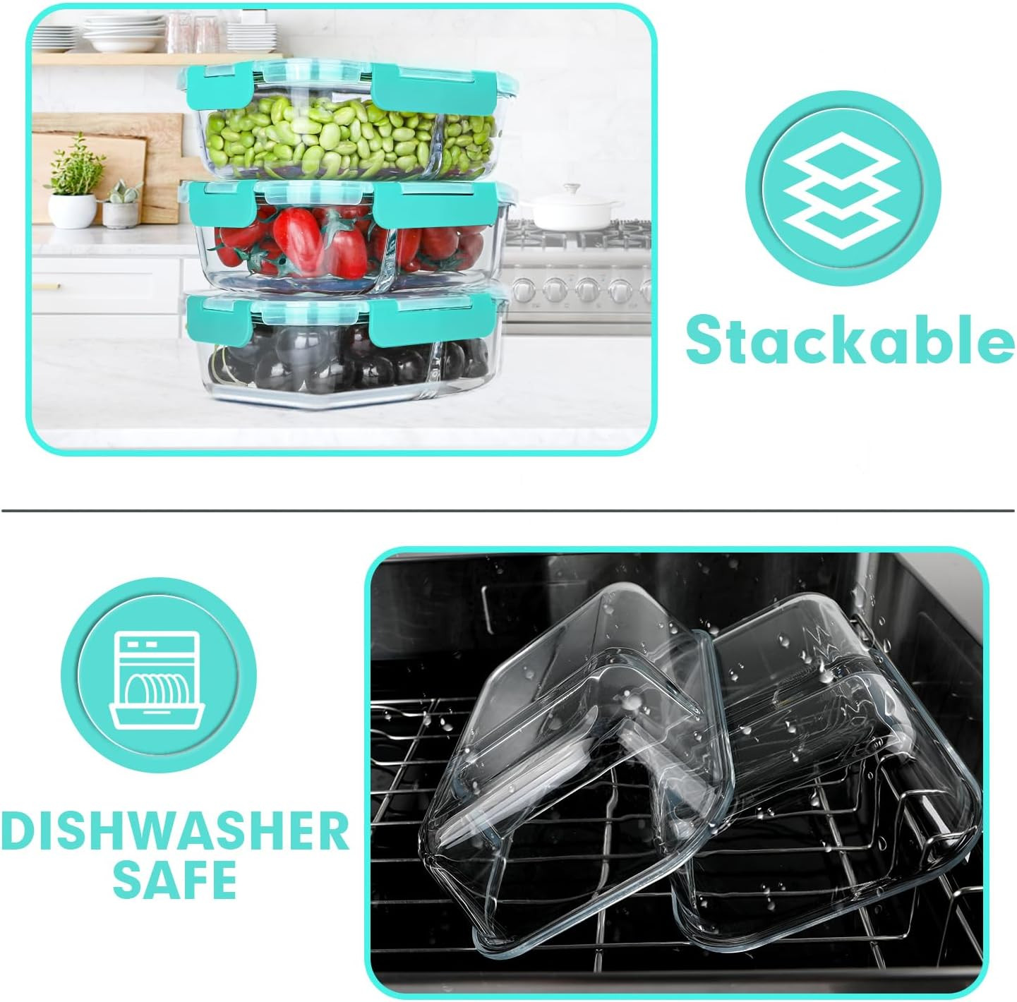 10 Pack Glass Meal Prep Containers – 2 Compartment Set, 30 OZ Airtight Glass Lun