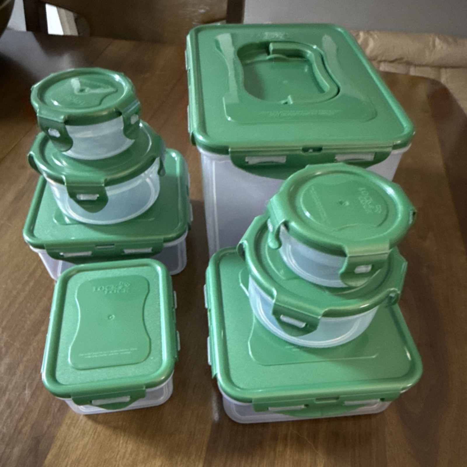 Lock & Lock 8pc Square Round Rectangle Plastic Storage Set Clear Green Snap Lid