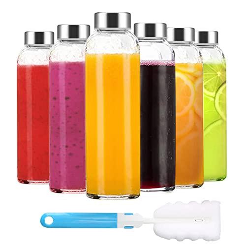 Clear Glass Water Bottles with Lids 18 oz Leak Proof Set of 6 (55 characters)