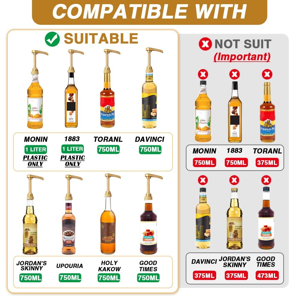 50 Pcs Gold Coffee Syrup Pump Dispenser, Compatible with 25.4 Oz/750 ml Bottl…