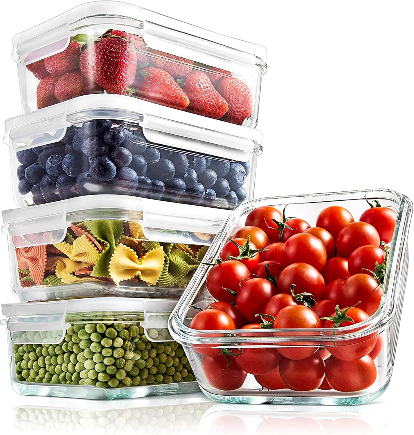 10-Piece Superior Glass Food Storage Containers Set ,Stackable