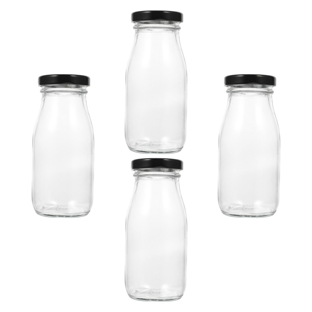 4pcs Milk Containers For Refrigerator Milk Jugs Glass Bottles With Lids 200ml