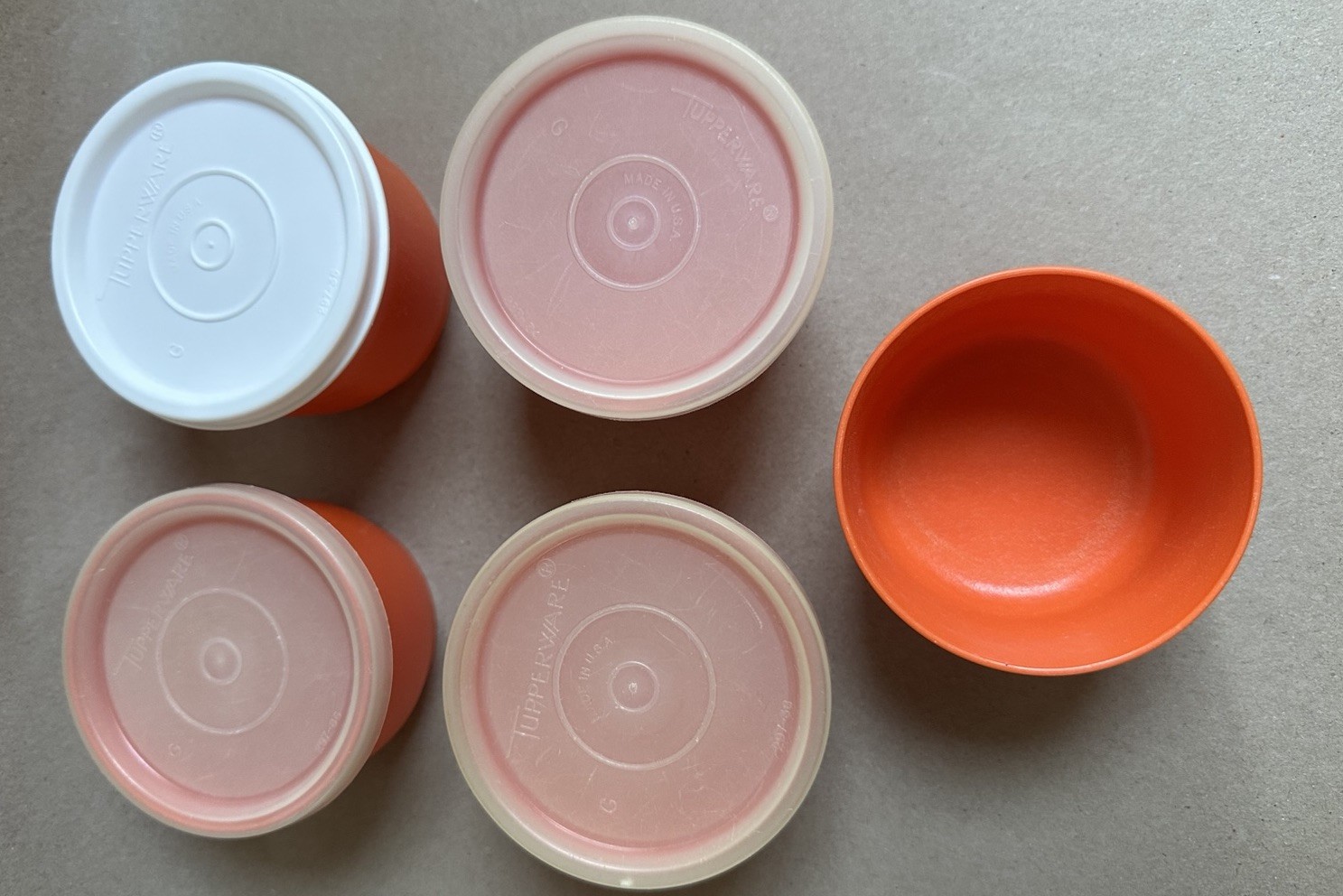 Vintage Tupperware Snack Cups Orange w Lids Set 5 Mini Bowls Retro Kitchen