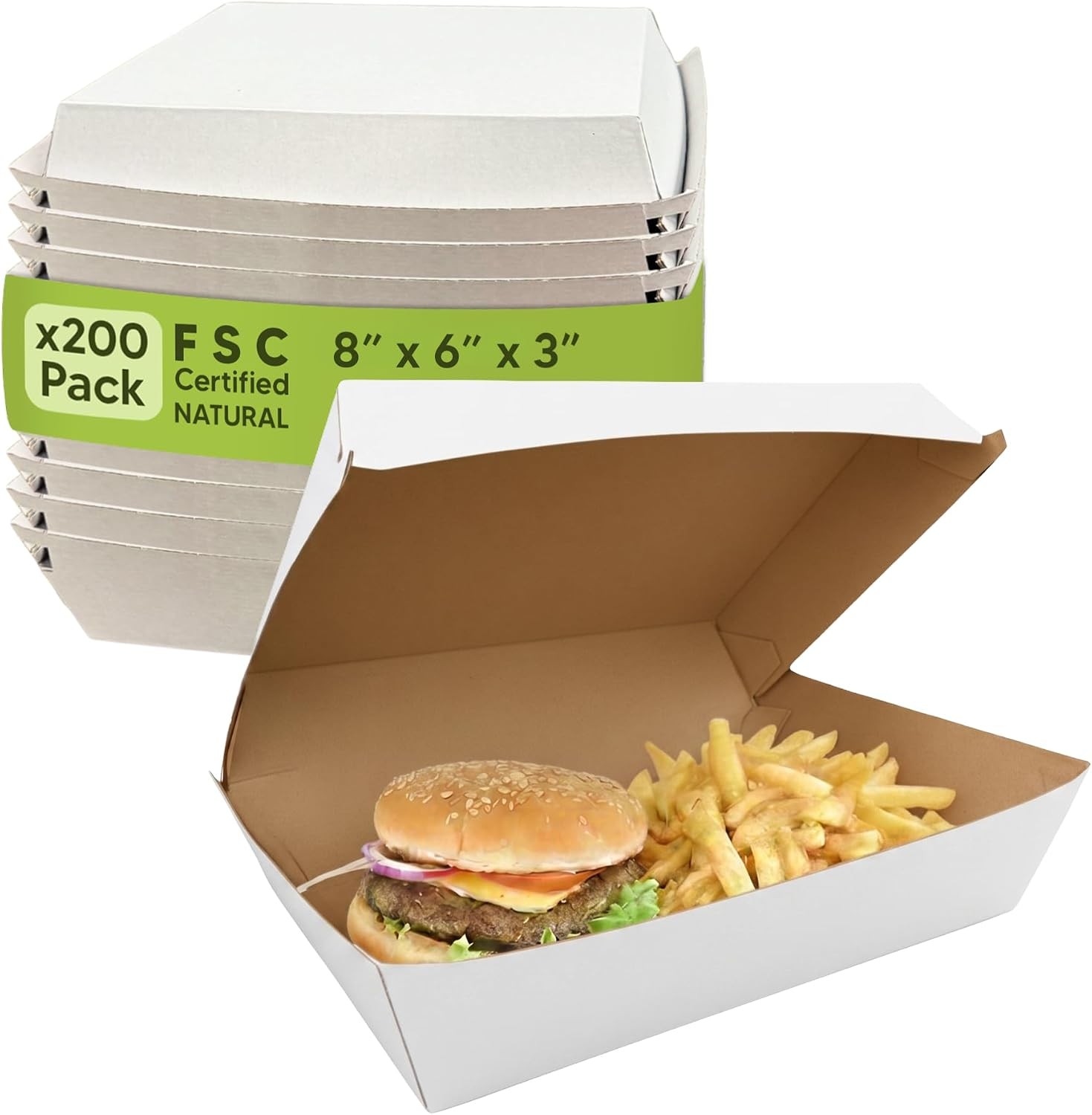 BULK Corrugated Cardboard Clamshell Containers 200 Pack Hinged Food Delivery US