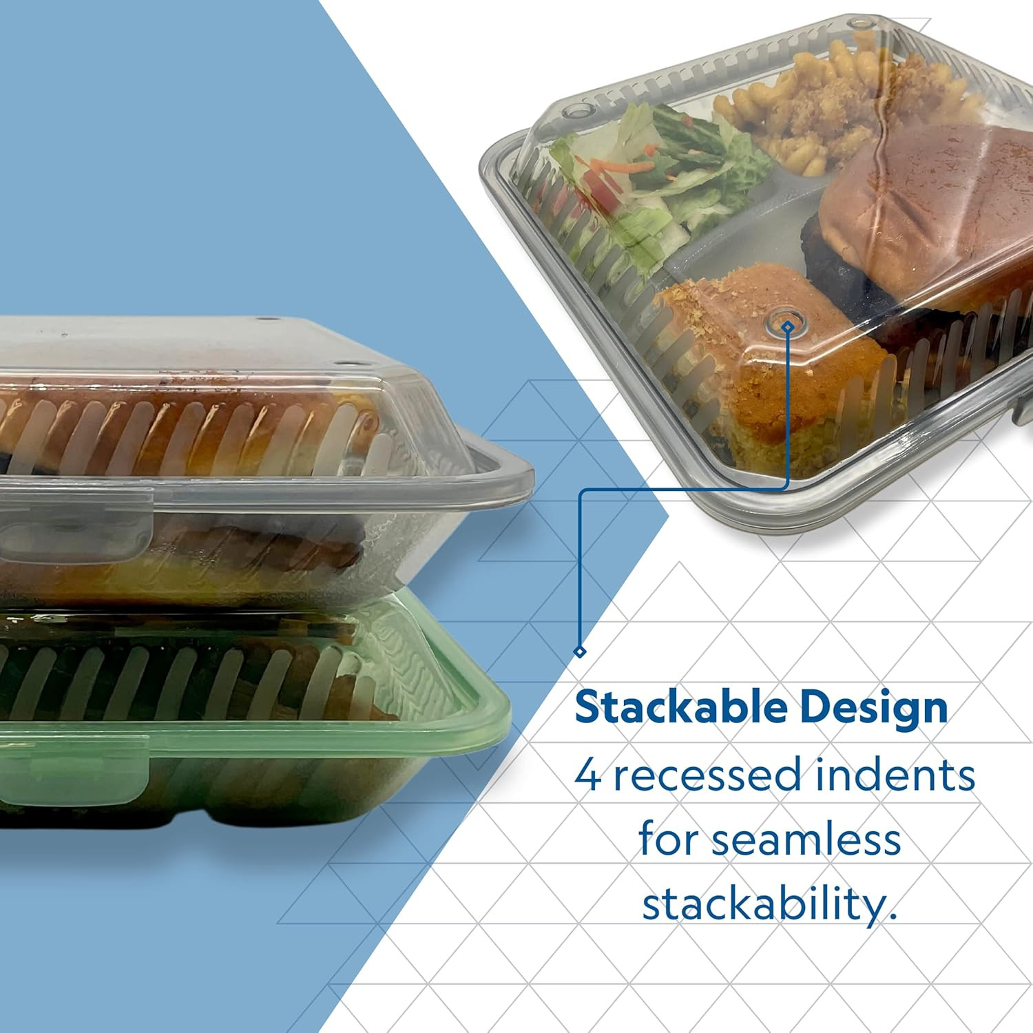 Reusable to Go Take Out Container, 3-Compartment, BPA Free, 9″ x 9″ x 2.5″, Smok