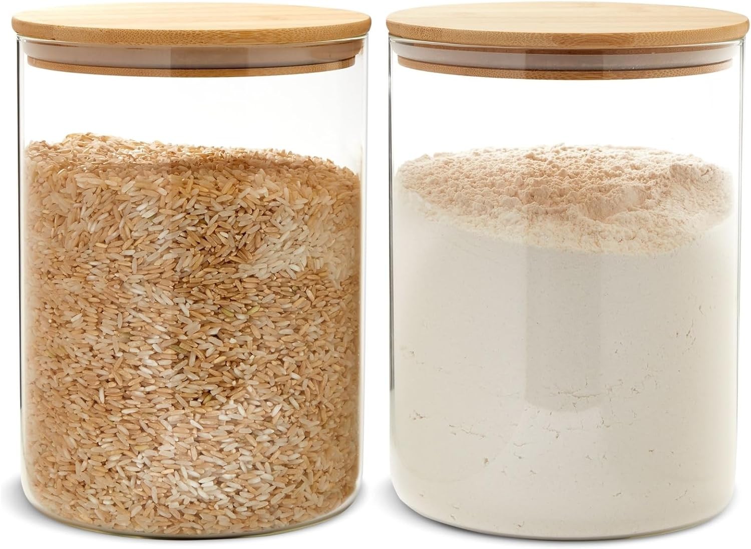 Juvale 2 Pack Large Bamboo Glass Storage Containers with Lids, 100 oz – Clear