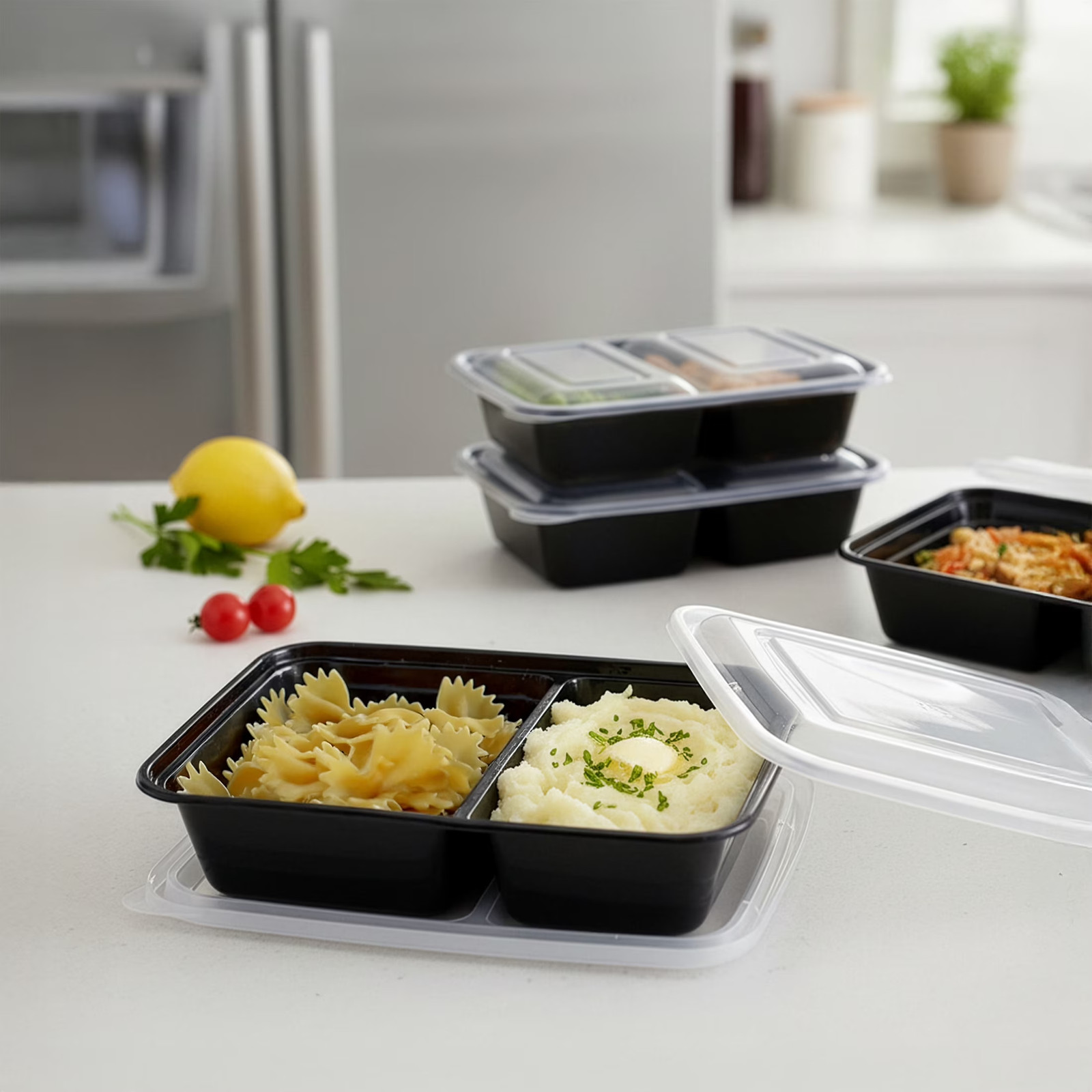 10-Piece (5 Containers + 5 Lids) with 2 Compartments Microwave and Dishwasher