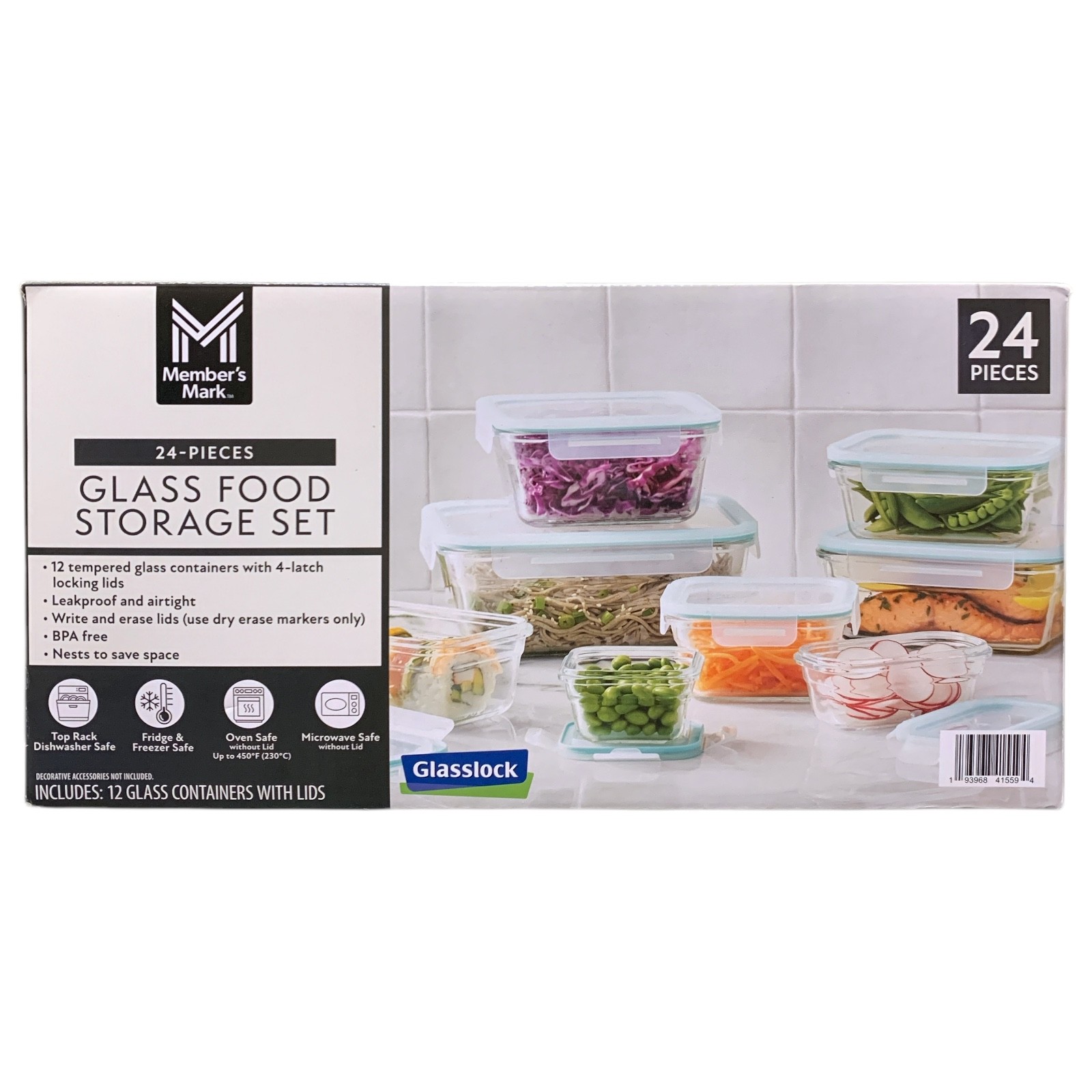 Member’s Mark 24-Piece Glass Food Storage Set by Glasslock, Airtight & Leakproof