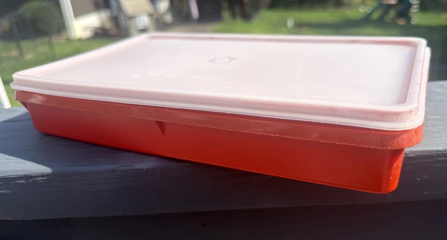 Vintage Tupperware Rectangle Container Paprika Sheer Lid 794-1 Cold Cut Meat 11”