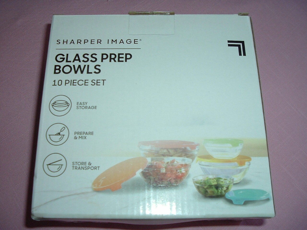 Sharper image Glass Prep Storage Bowl 10 Piece Set Brand New NIB 5 Bowls w/ Lids