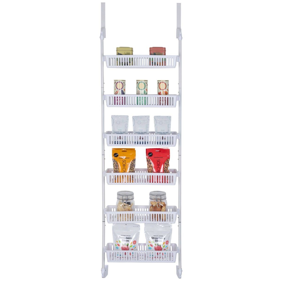 Smart Design Steel 6-Tier Over the Door Pantry Organizer – White: Back of Door