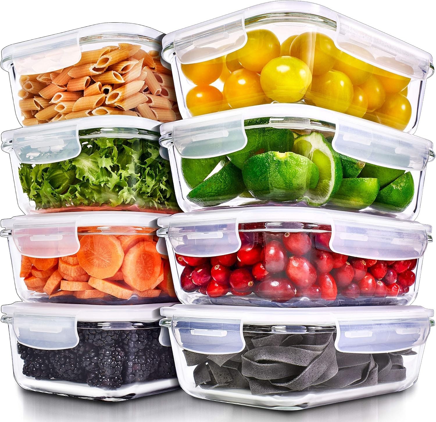 8 Pack 36 Oz Glass Meal Prep Containers – Microwave, Oven, Freezer Safe – BPA…