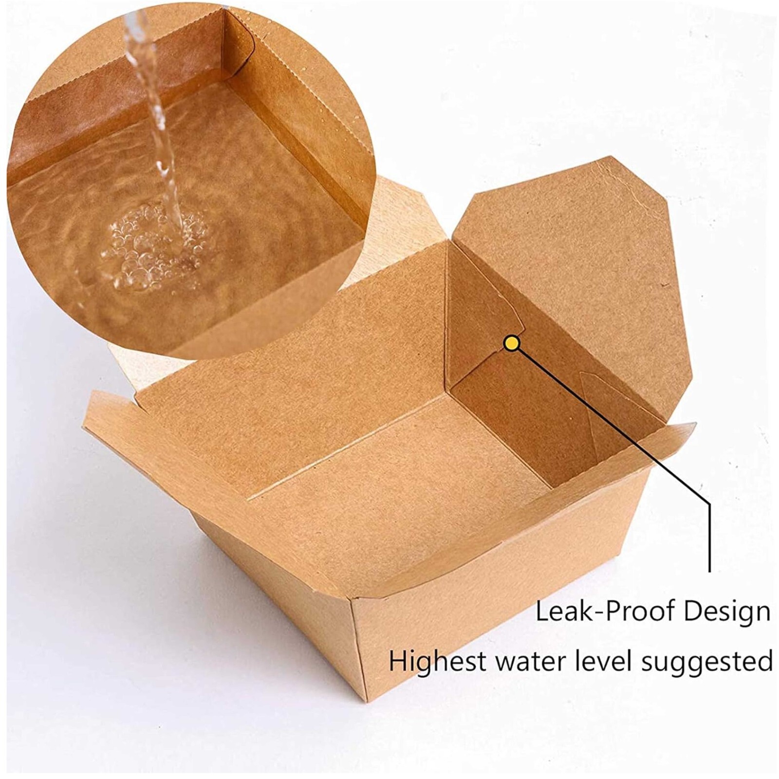 Disposable Paper Boxes 50PK – Microwave Safe, Leak Resistant for Take Out