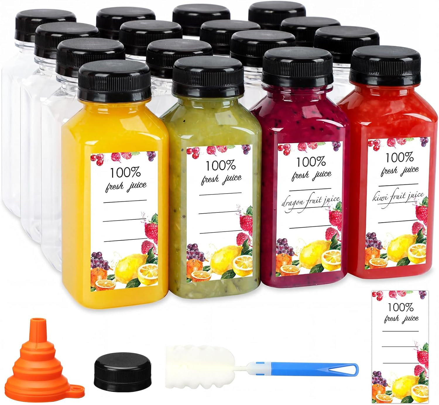 8Oz Juice Bottles with Lids, Plastic Juice Bottles with Caps for Juicing