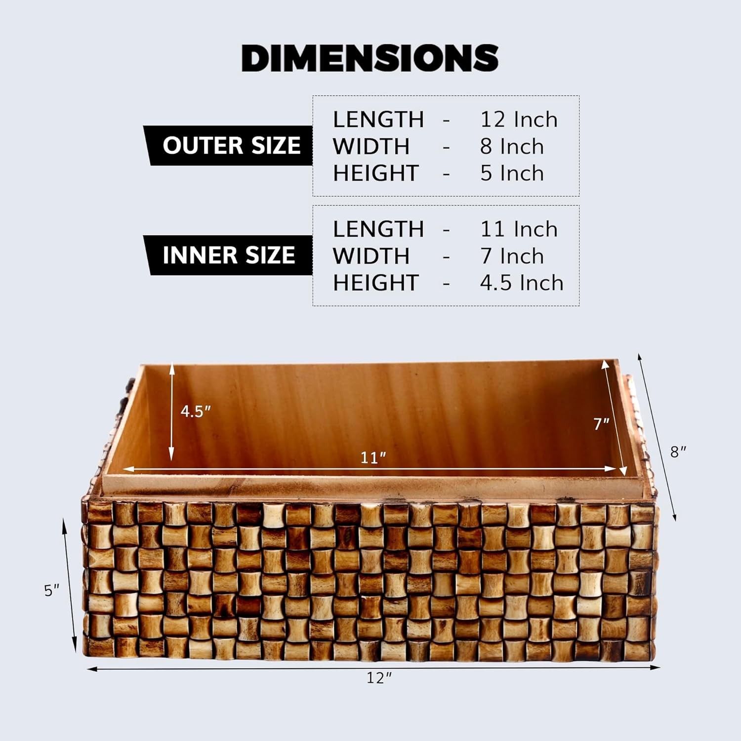 Large Decorative Storage Box with Lid – 12X8X5” Coffee Table Organizer,