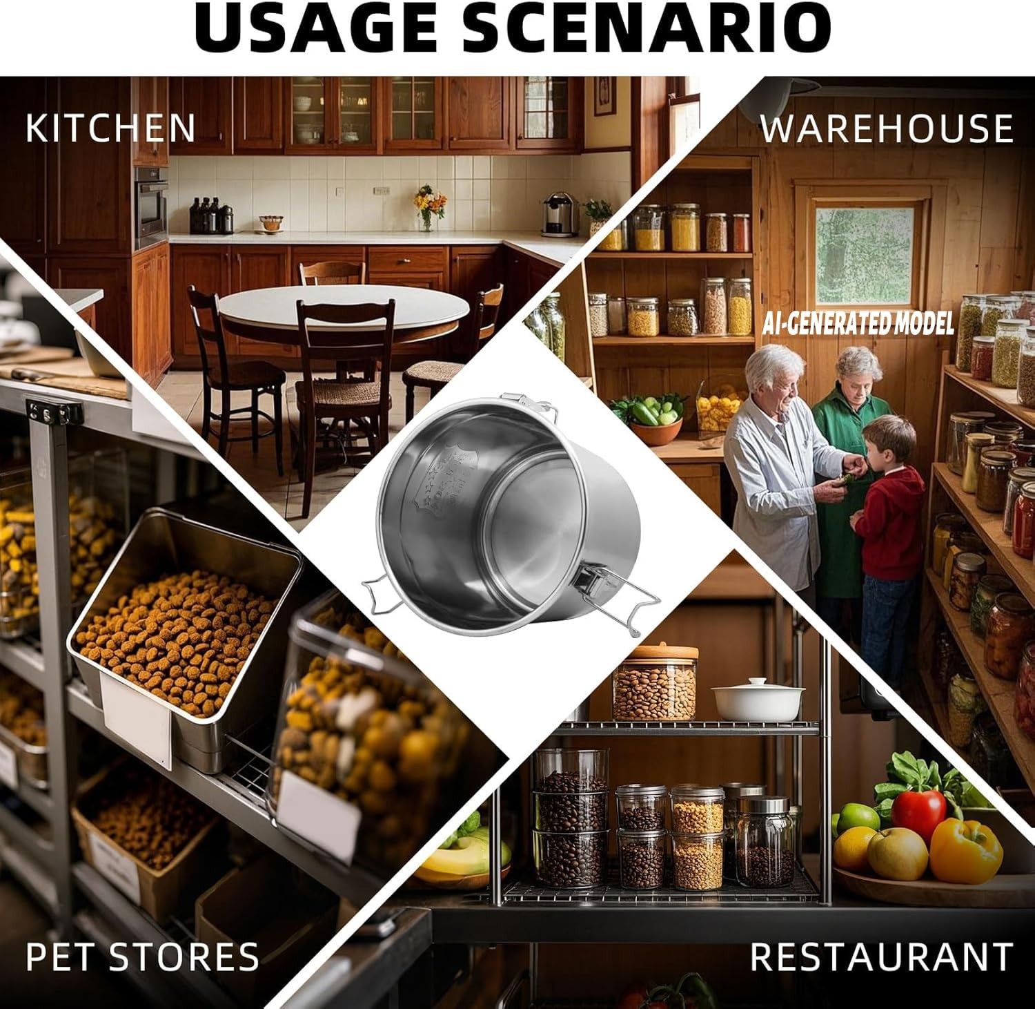 6L 1.6 Gal Stainless Steel Food Storage Containers with Lids, Airtight Kitchen B