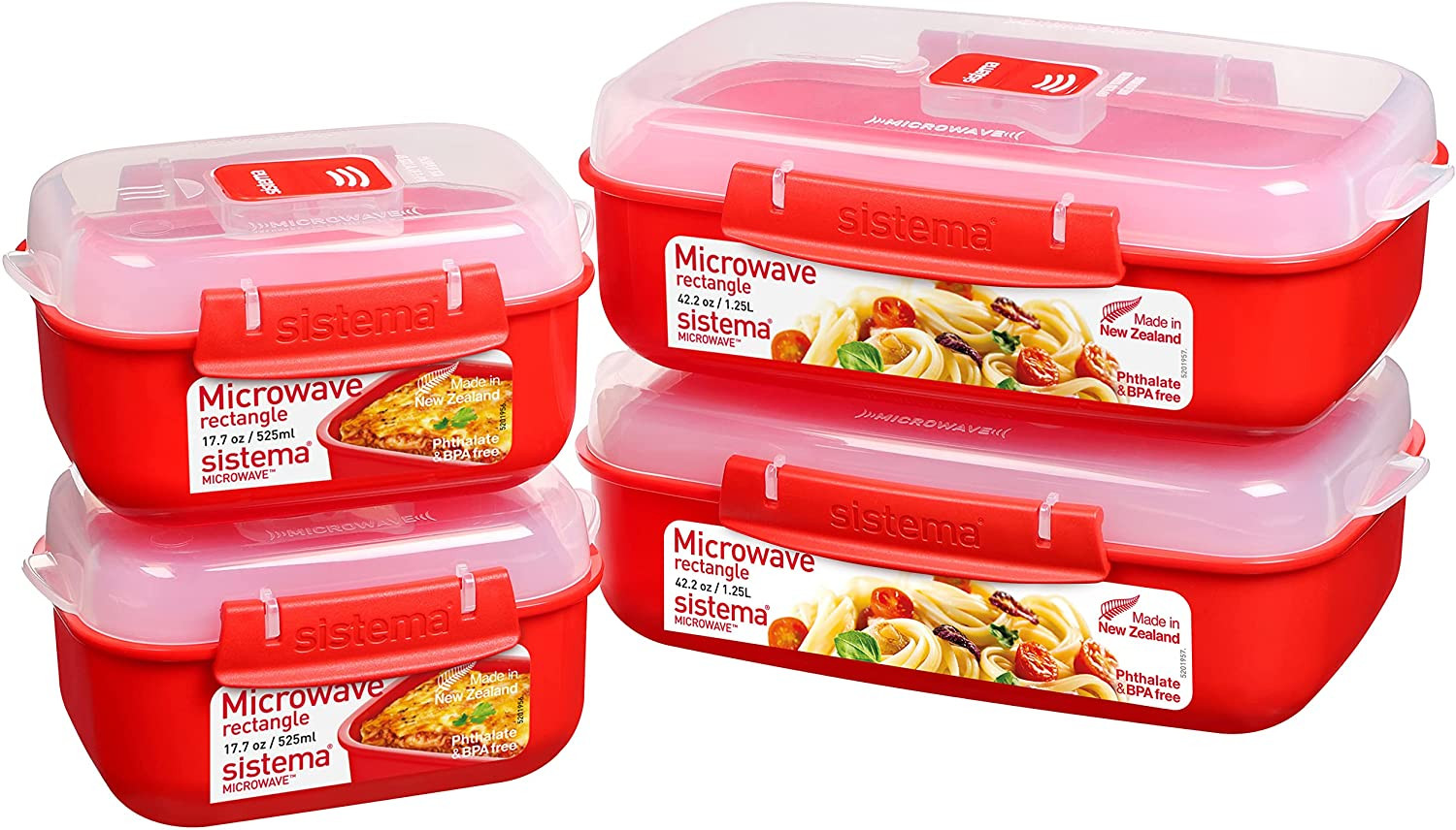 Sistema Heat & Eat Microwave Container Set, 4 Rectangular Microwaveable Food Con