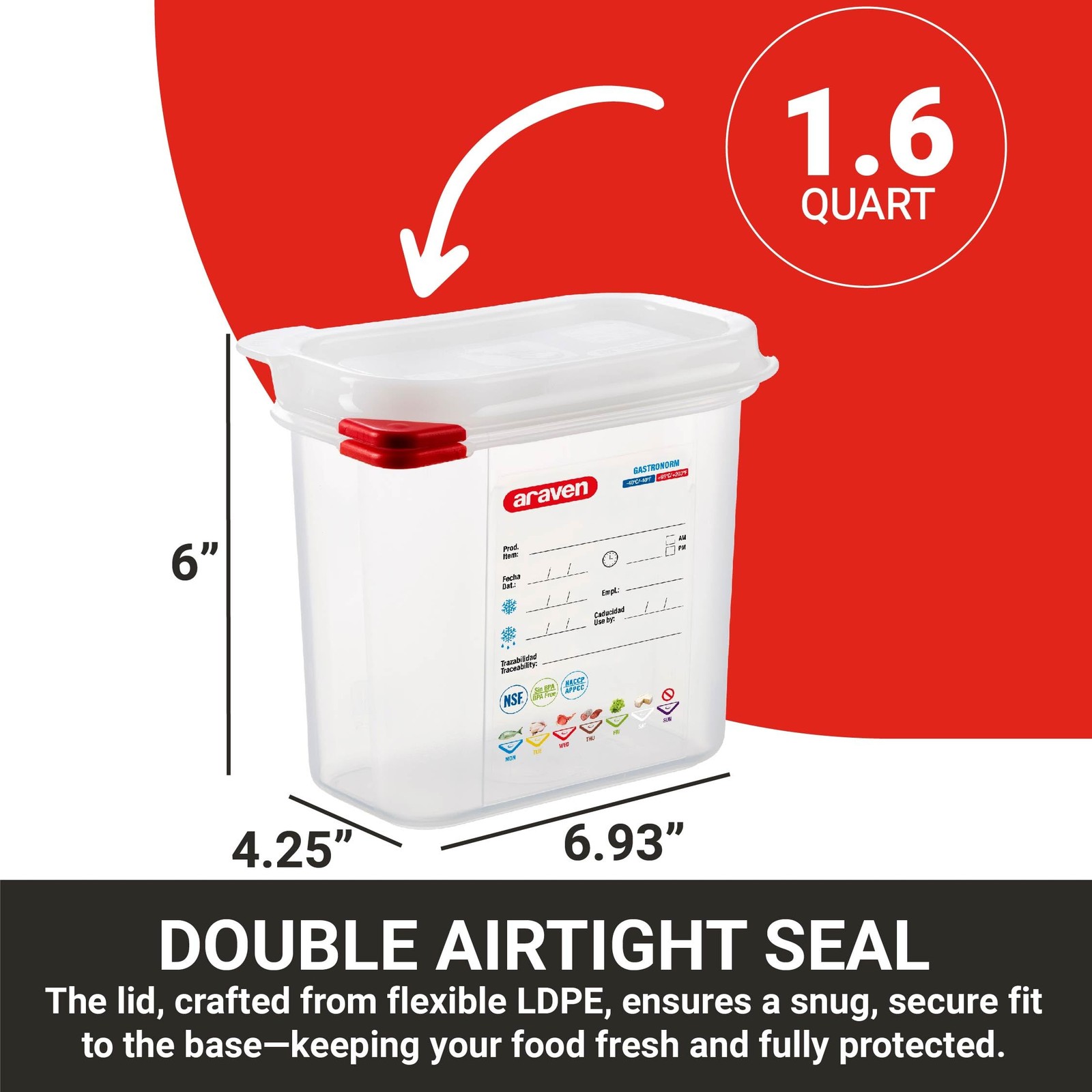 Araven Airtight Container, Food Pan with Lid for Storage in 1.6 Quart, Clear