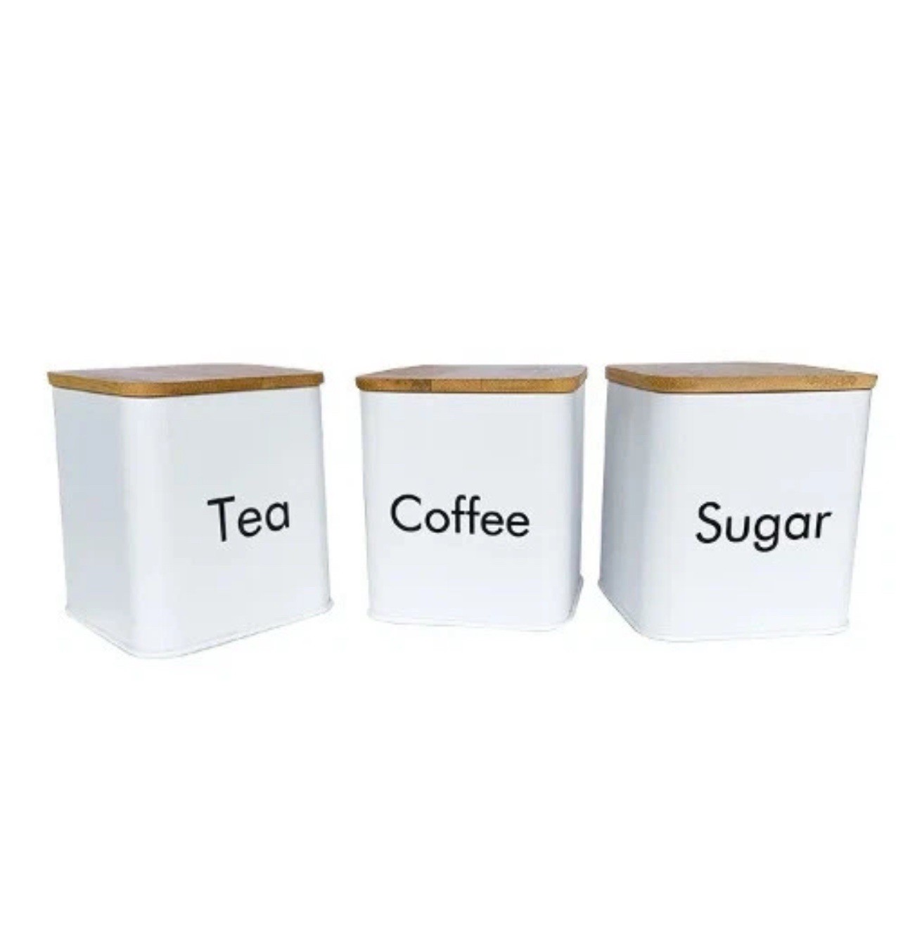 Coffee Tea Sugar Storage Containers Metal Canisters with Bamboo Lid
