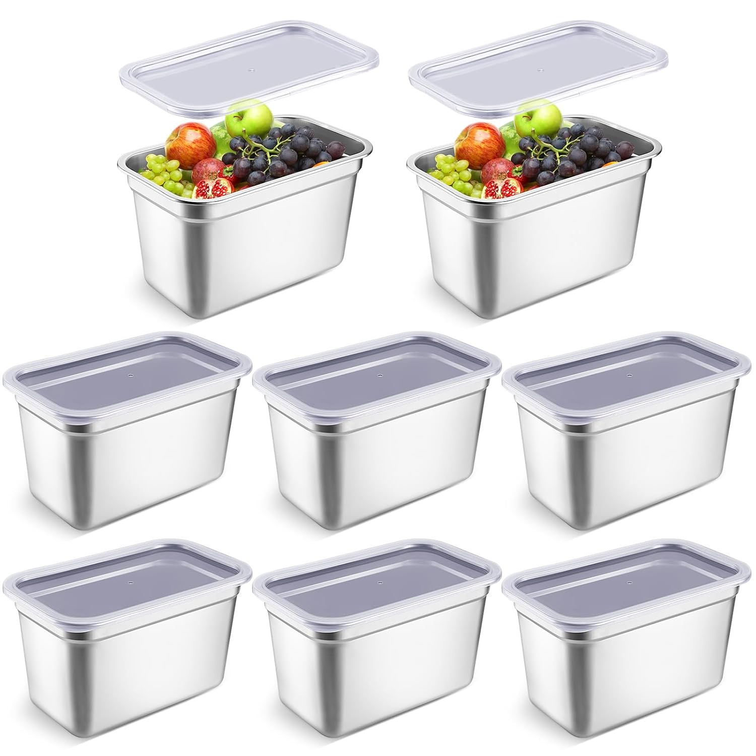 8 Pcs 304 Stainless Steel Food Storage Containers with Lid Hotel Pans for Kitche