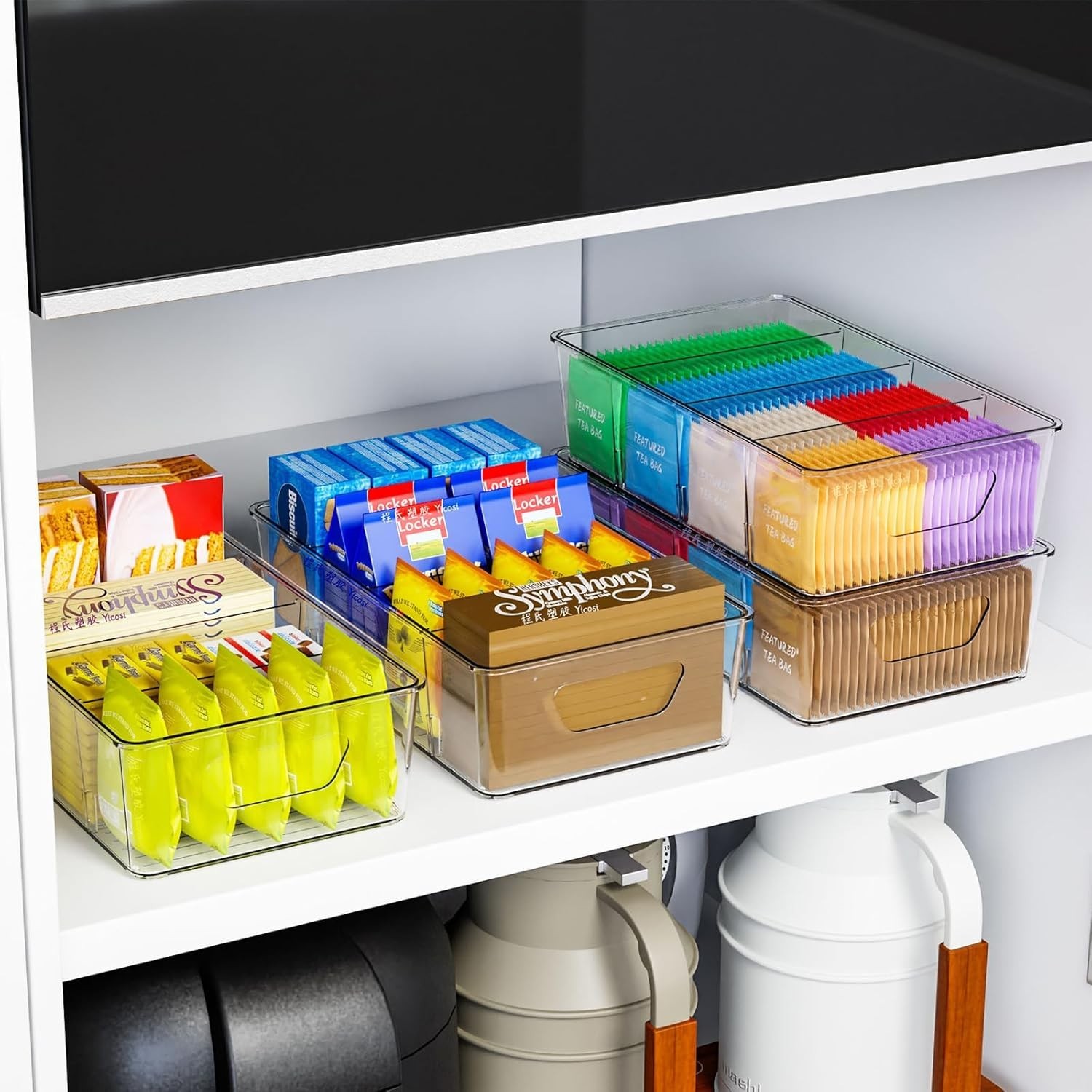 Stackable 6 Pack Snack Organizer Pantry Shelf,Clear Pantry Organizers & Storage