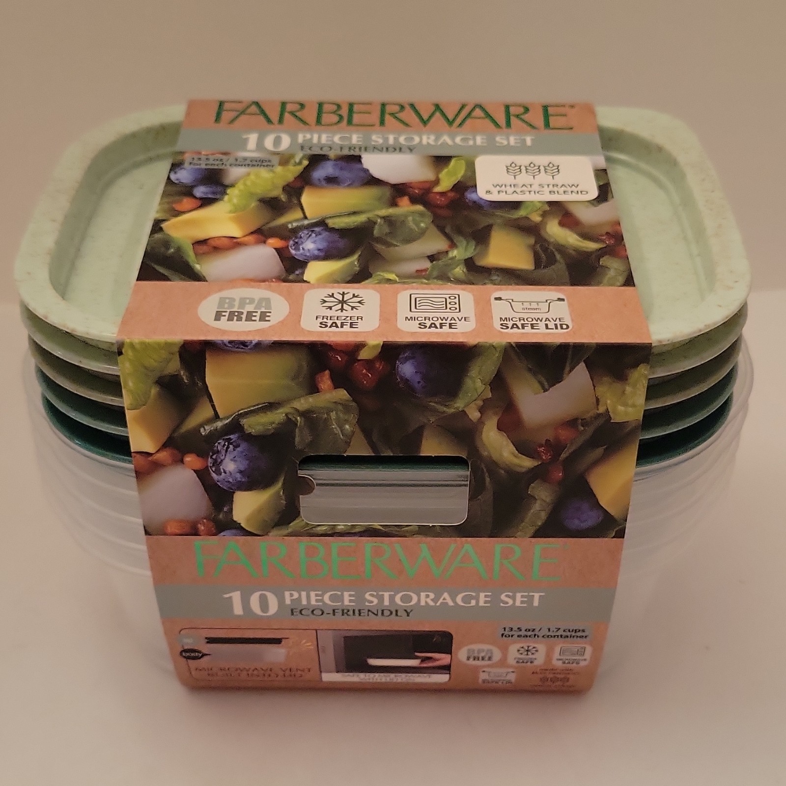 Farberware 10pc 13.5oz Wheat Straw/Plastic Storage Set Vented BPA Free