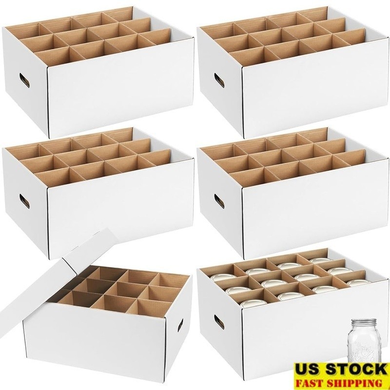 Kraft Mason Jar Storage Box W/ Multi Compartment Organizers Kitchen Pantry New