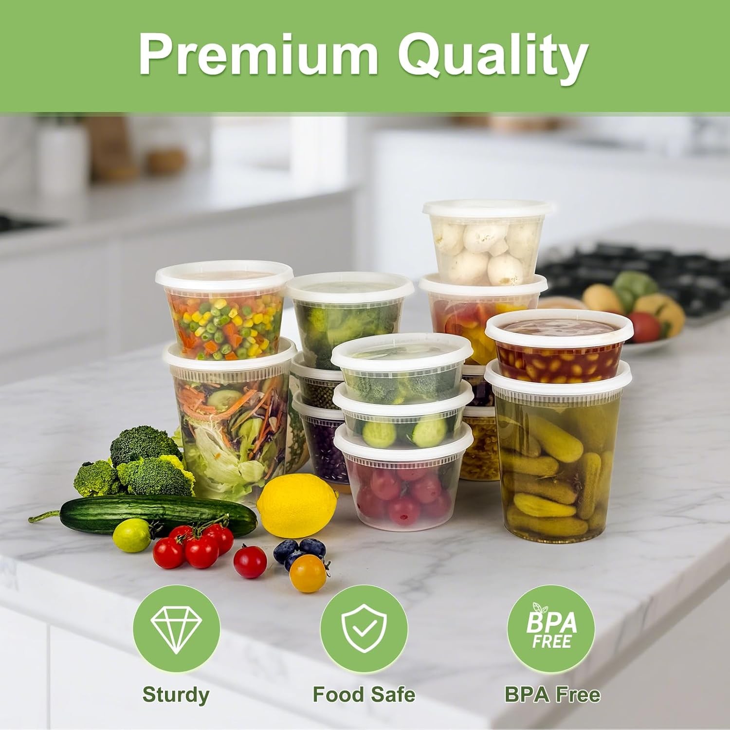 120 Piece Deli Containers with Lids 8oz Leak Proof BPA Free Food Storage