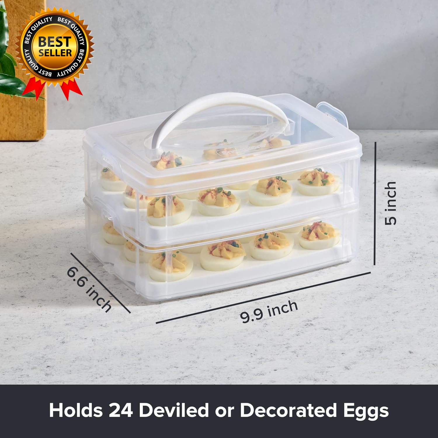 (2-Layer, 24 Eggs) Plastic Detachable Deviled Egg Carrier Storage