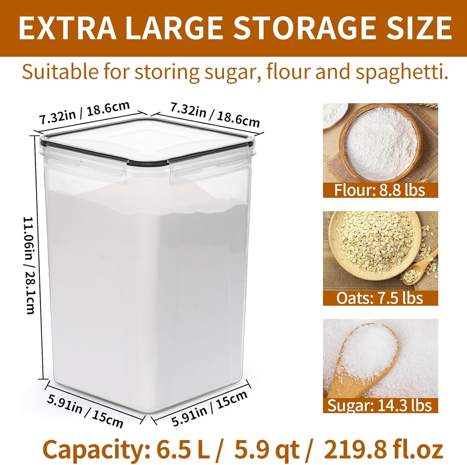 4 Pack Extra Large Airtight Food Storage Containers with Lids (6.5L / 220 Oz), B