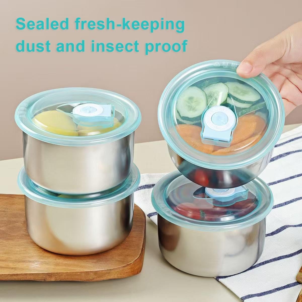 Stainless Steel Food Storage Containers Set of 4 Leak proof Metal Storage Bin…