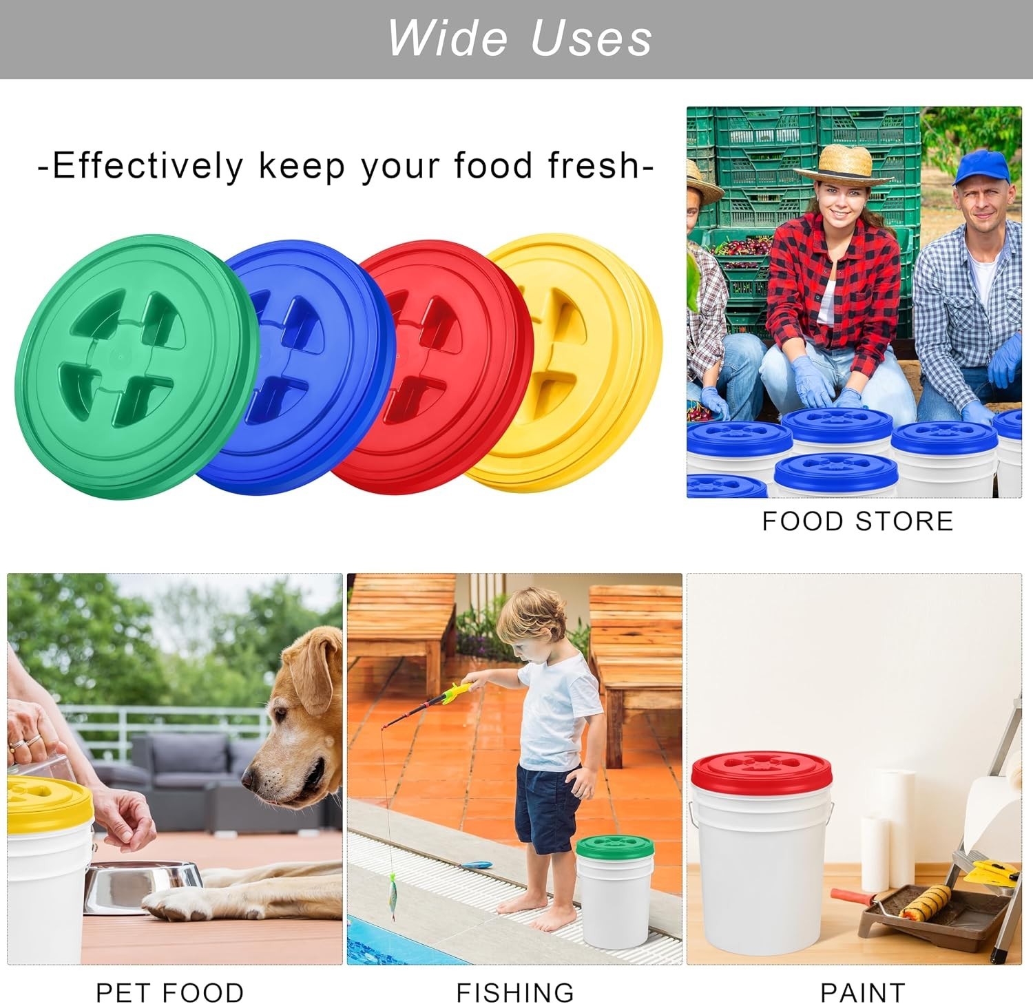 5 Gallon Bucket Seal Lids – 4 Pack, Assorted Colors