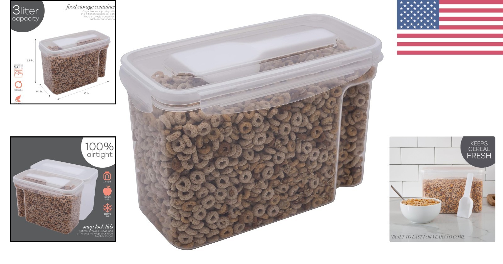 Space-Efficient 5.3L Clear Cereal Container with Scooper – Keeps Food Fresh