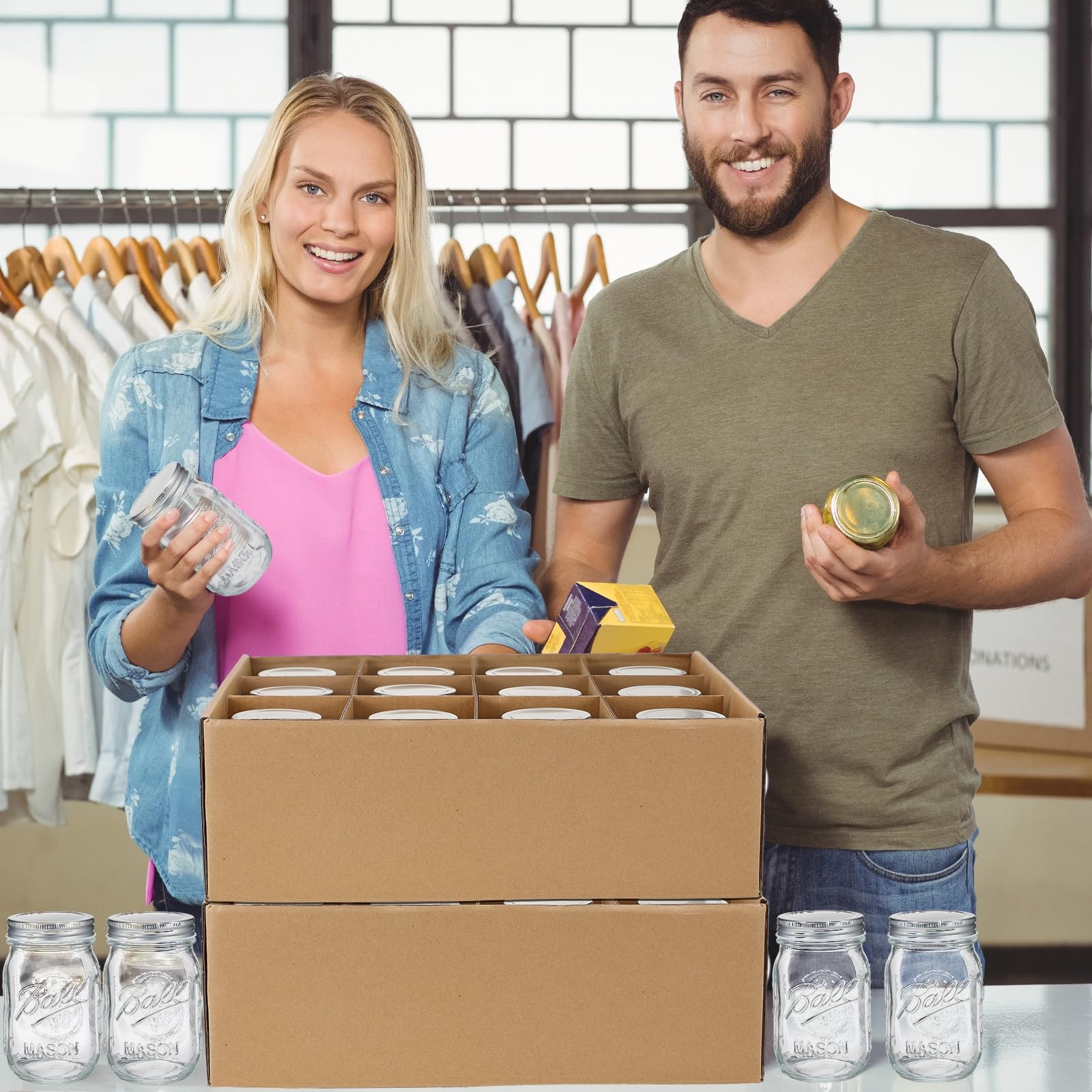 6 Pieces Mason Jar Storage Boxes 16 oz Canning Boxes with Handles and Divider…