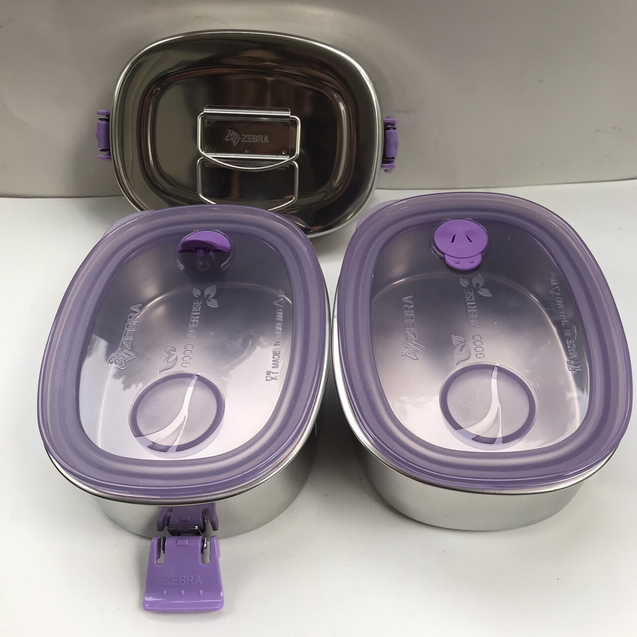 Thai Zebra Brand Oval Lunch Box Smart Lock Airtight Stainless 16 cm X 2 Stacks
