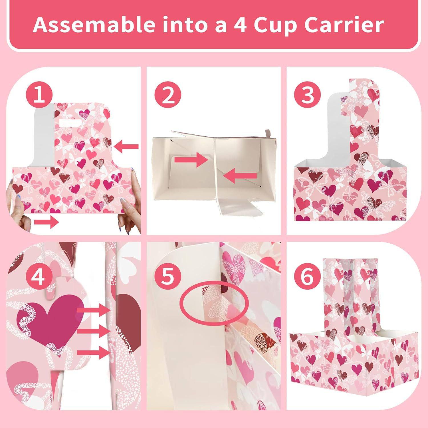 8 Set Drink Carrier,Cardboard Cup Holder with Love, Coffee Cup Holder with Handl