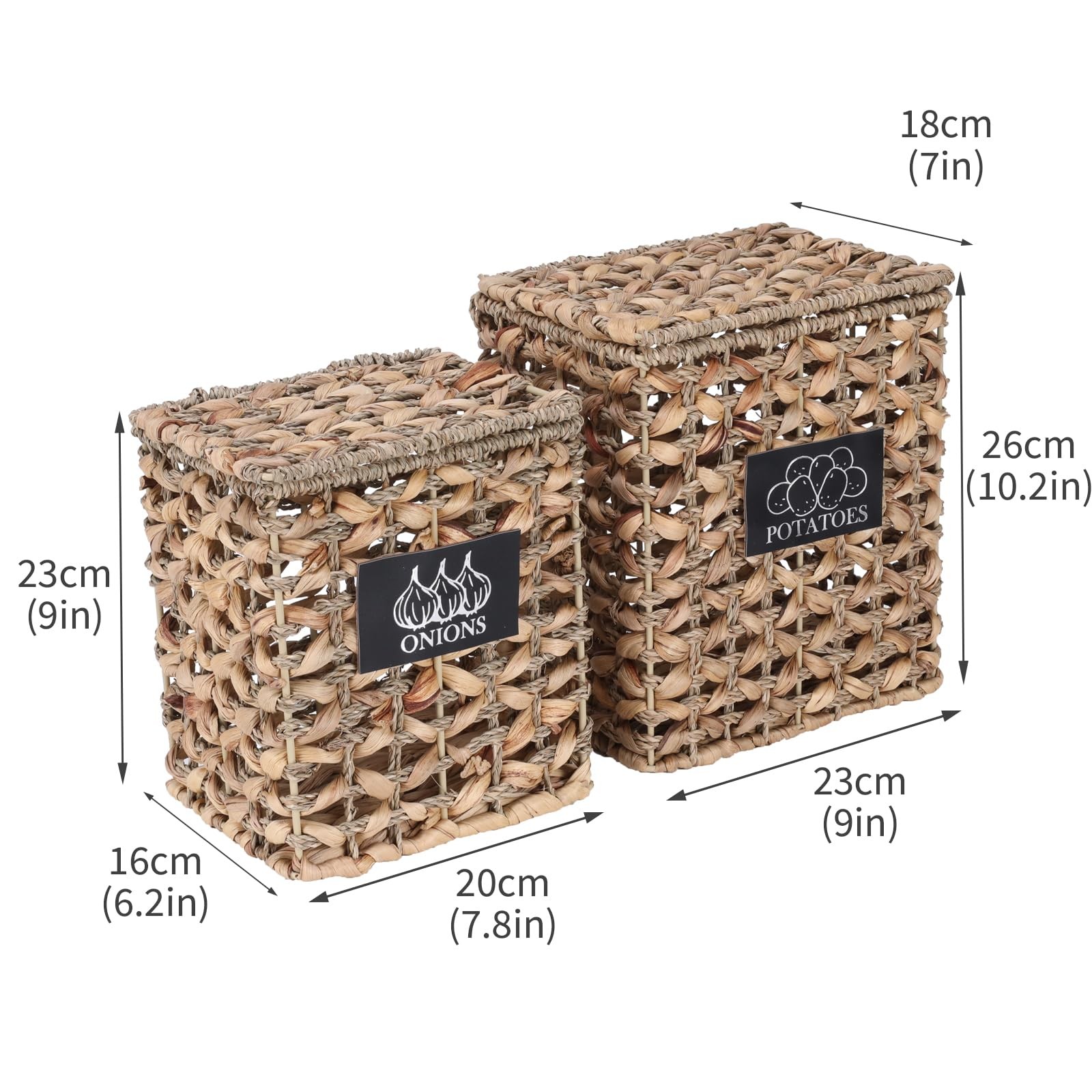 2 Pack Potato and Onion Storage Bin, Stackable Woven Basket with Lid, Vegetab…