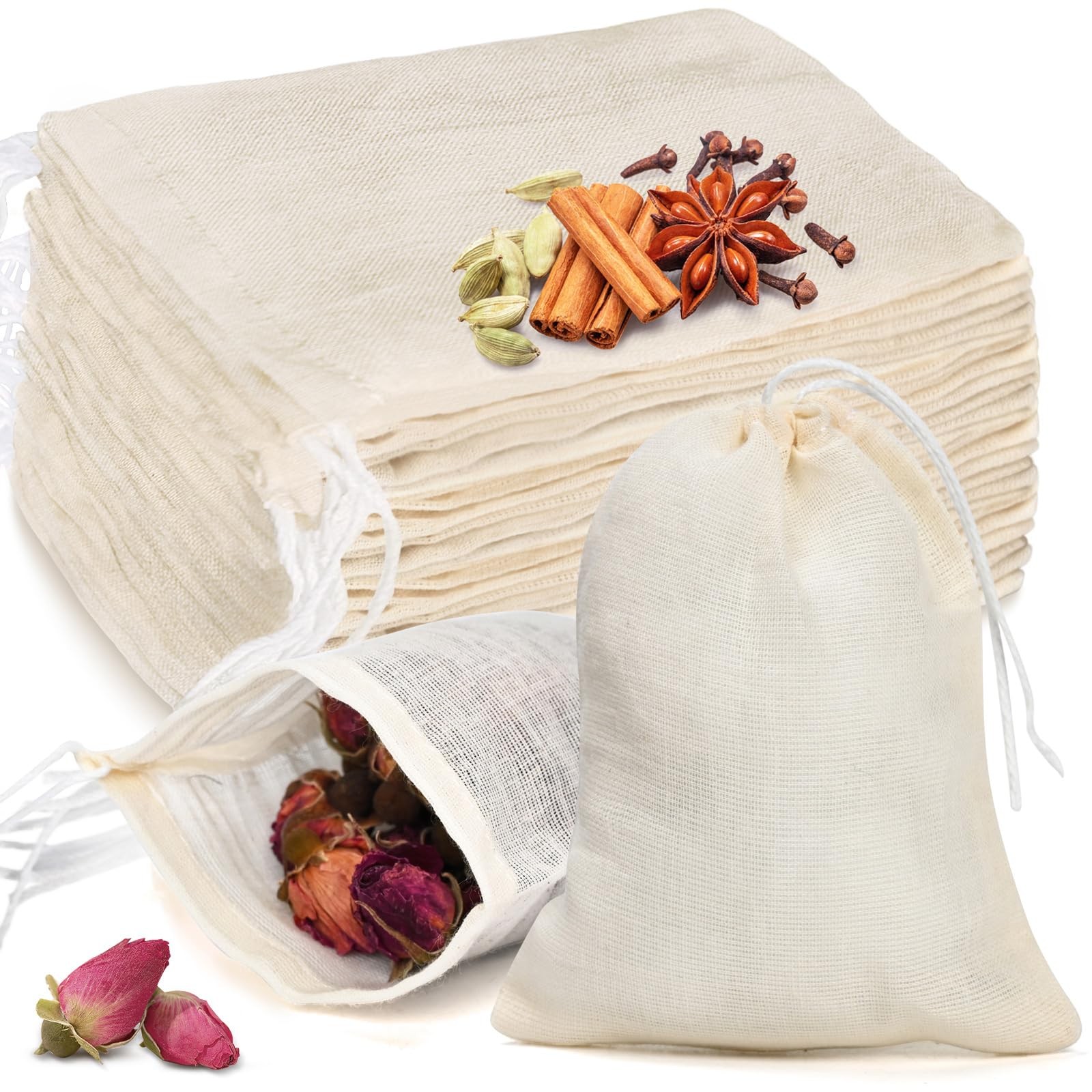 20 Pcs Muslin Bags with Drawstring, Reusable Tea Bags, 6 x 4 inches, White