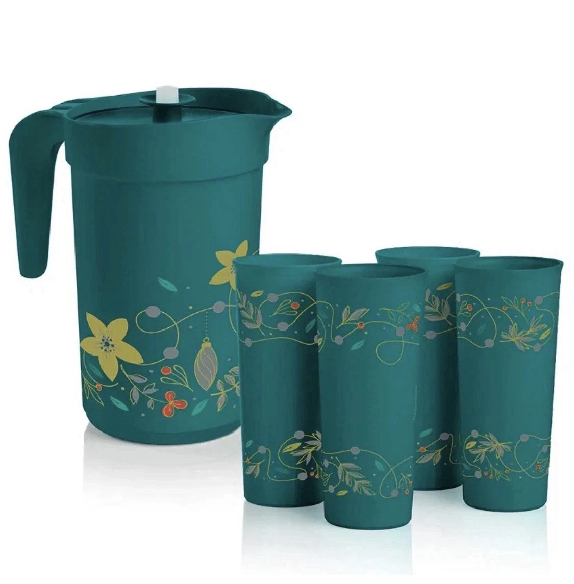 Tupperware 2qt QUART TEA JUICE Pitcher & 16oz GLASSES Set NEW